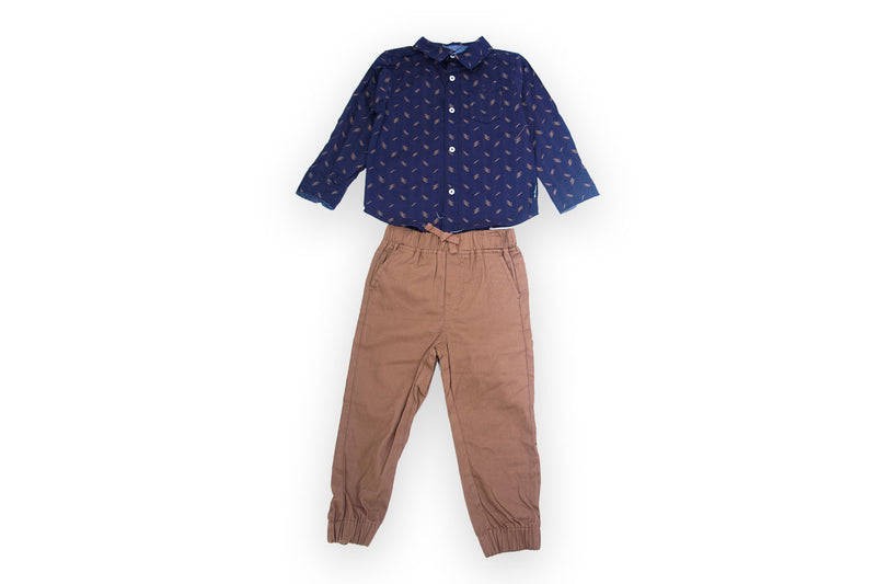 Ben Sherman Toddler Boys 2pc Navy Print Long Sleeve and Khaki Pants Set