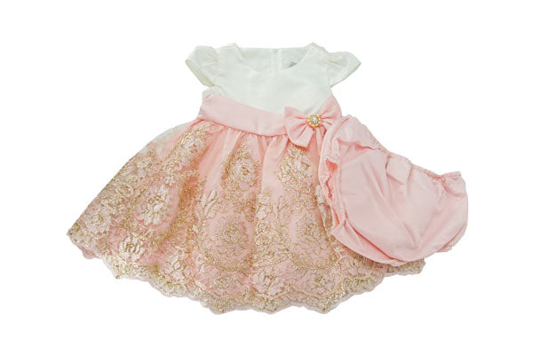 Rare Editions Short Cap Sleeve Satin Bodice Infant Dress