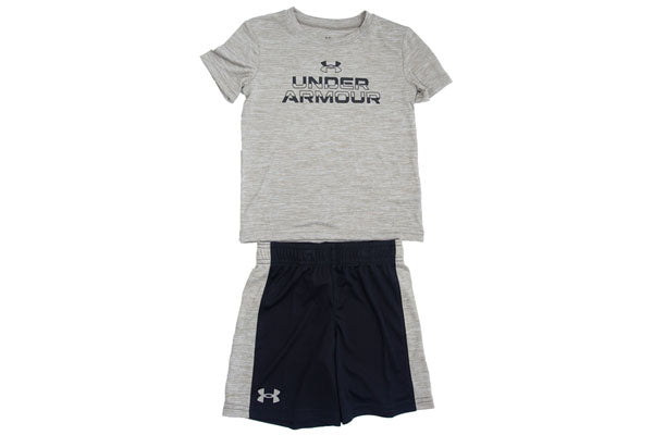 Under Armour Boys Short Sleeve Tee and Short Set, Lightweight and Breathable - Taupe