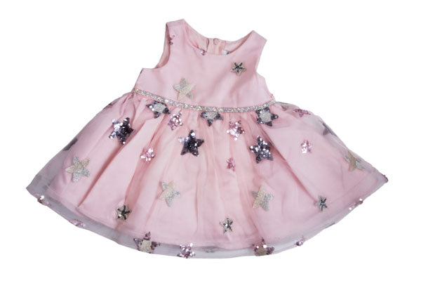 Rare Editions Sequin Star Print Infant Ball Gown Blush