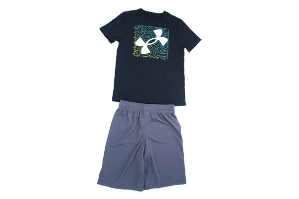 Under Armour Boys Short Sleeve Tee and Short Set, Lightweight and Breathable - Black