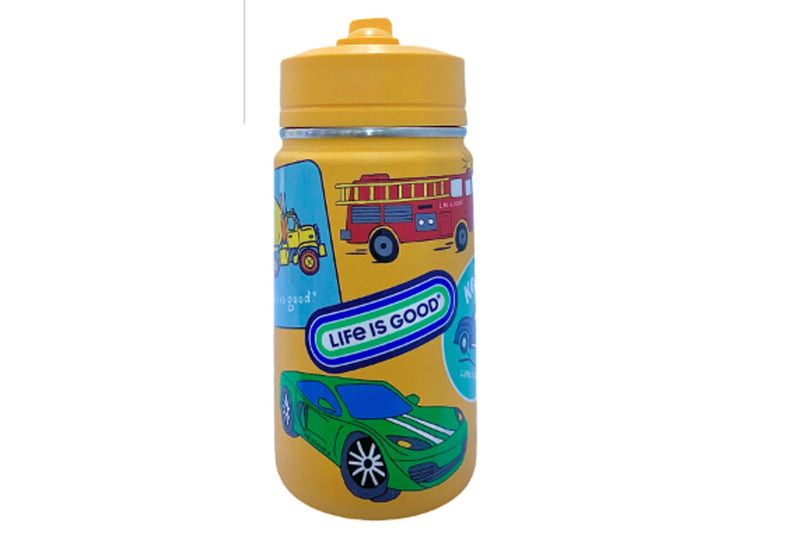 Life Is Good Tangerine Stainless Steel Kids Water Bottle with Straw -14oz