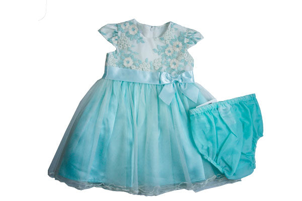 Bonnie Baby Lace Organza Toddler Dress Aqua