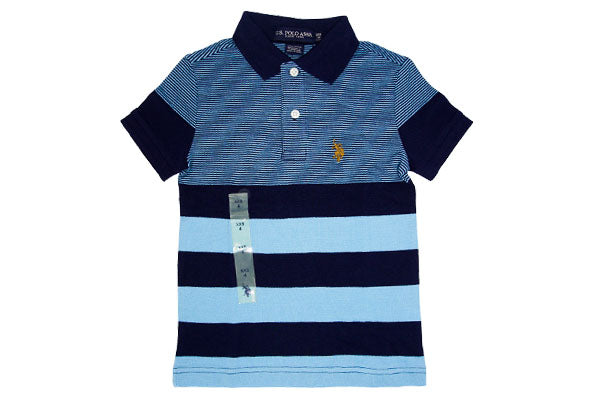 U.S. Polo Assn. Boys Multi Strip Jersey Polo Shirt Blue