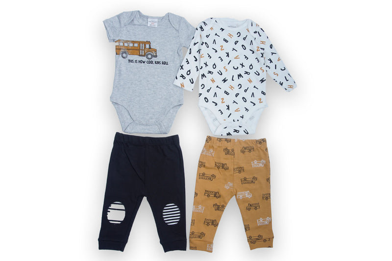 Petit Lem's Infant Boy Bus Print Bodysuit Set - Grey