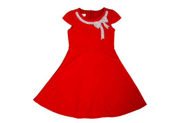 Bonnie Jean Sparkle Neck Bow Fit & Flare Girls Dress Red