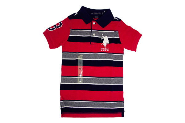 U.S. Polo Assn. Boys Multi Stripe Jersey Polo Shirt, Red