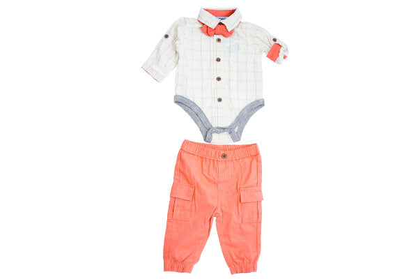 Little Lad Baby Boys 3 Piece Roll Sleeve Shirt and Pant Set