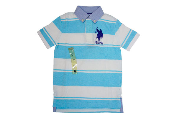 U.S. Polo Assn. Boys Stripe Jersey Polo Shirt Blue