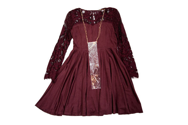 Rare Editions Girls Mole Skin Skater Dress Burgundy