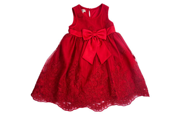 Purple Rose Embroidered Lace & Bow Dress Red