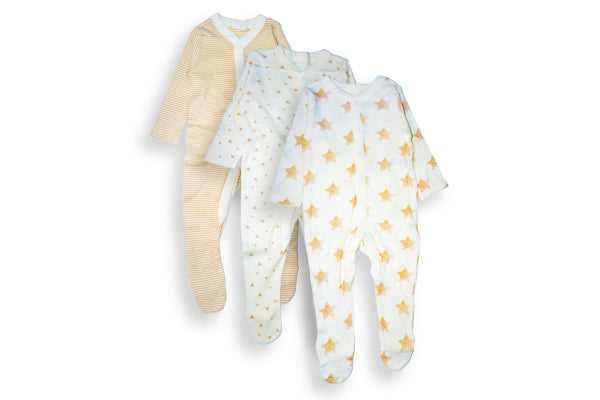 M&S Baby 3pack Pure Cotton Organic Cotton Sleepsuits - Diamond Print