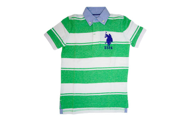 U.S. Polo Assn. Boys Stripe Jersey Polo Shirt Green