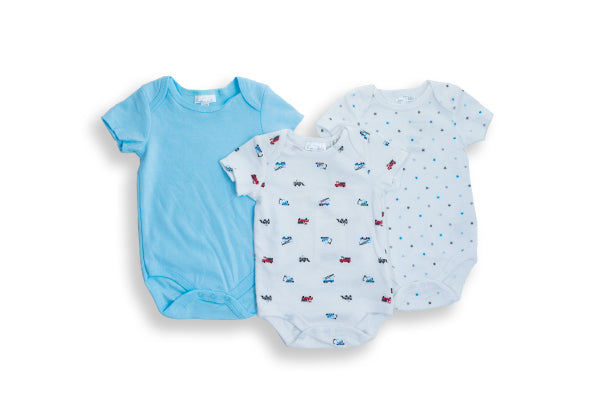 Tres Beau ET Belle Car Print 100% Cotton Bodysuits, 3-pack