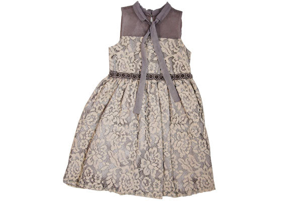 Bonnie Jean Little Girl Grey Lace Beaded Waist Dress