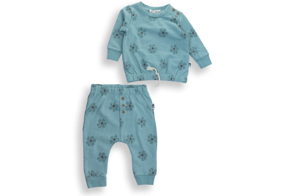 Rabbit and Bear Organic Infant Sweatshirt and Pants Set, Mint Flower