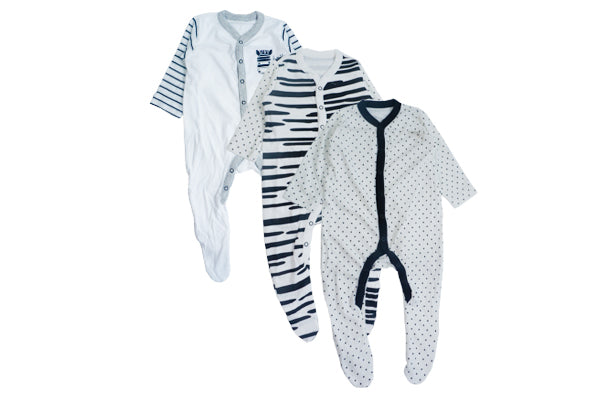 Mothercare Baby Unisex Little Zebra Pure Cotton Sleepsuits - 3 pack