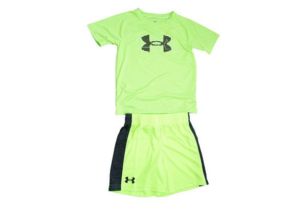 Under Armour Boys Short Sleeve Tee and Short Set, Lightweight and Breathable - Lime Surge