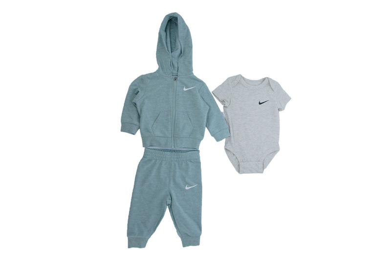 Nike Baby Boys Bodysuit, Full Zip Hoodie & Pants 3 Piece Set - Mica Green Hthr