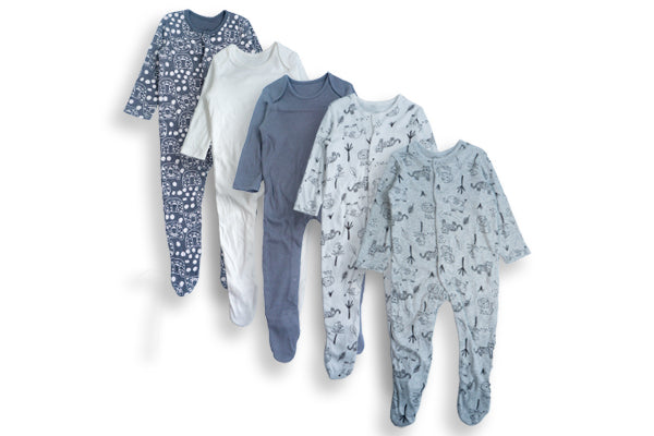 George Baby Jungle Animal Print Long Sleeve Sleepsuits 5 Pack