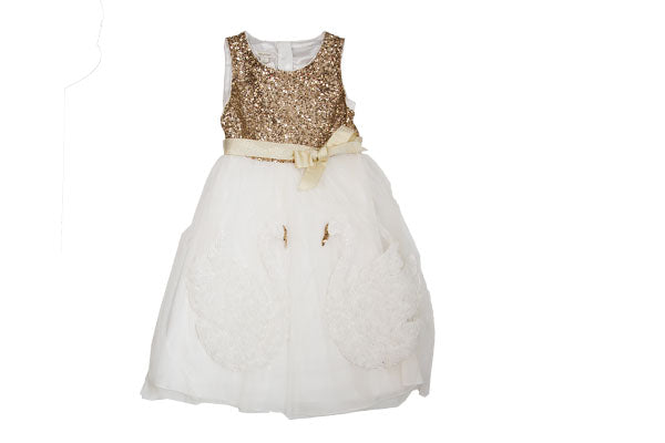 Monsoon Swara Awarn Sequin Mesh Girls Dress Ivory