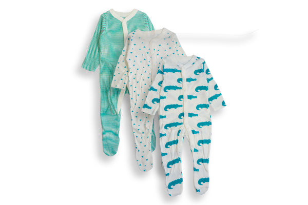 M&S Baby 3pack Pure Cotton Organic Sleepsuits - Green