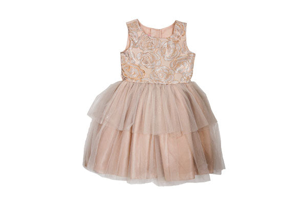 Pretty As A Picture Damask Bodice Girls Dress Gold