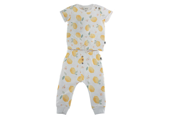 Rabbit and Bear Organic Lemon Print 2pc Set