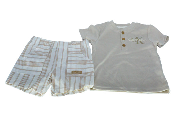 Calvin Klein Baby Boys Short Sleeve T-Shirt and Stripped shorts, 2 Piece Set