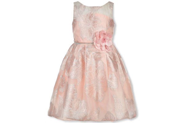 Sweet Heart Rose Floral Brocade Girls Dress Pink Blush