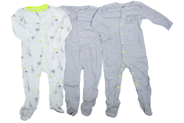 Mothercare Boys Strips and Clock Cotton Sleepsuits – 3 Pack