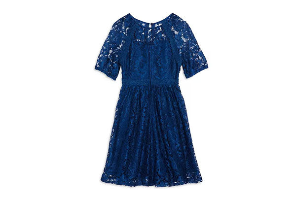 US Angels Navy Lace Fit To Flare Dress with Crochet Trim