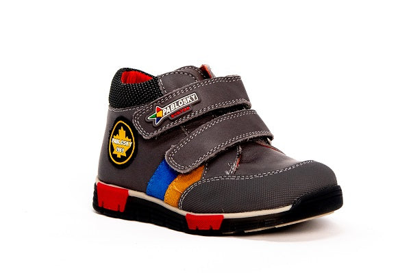 Pablosky Kids Grey Leather Velcro Boys Boot - 040172