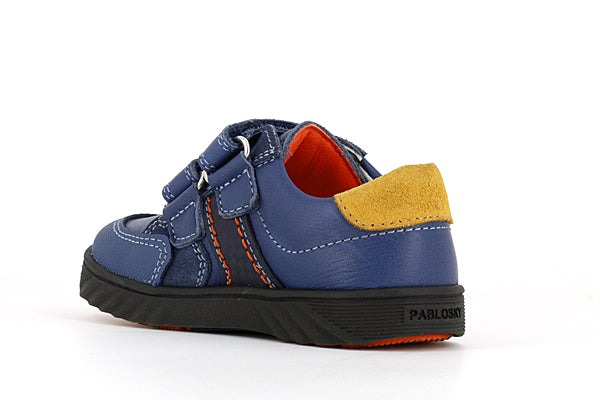 Pablosky Kids Navy Leather Velcro Boys Sneaker - 063142