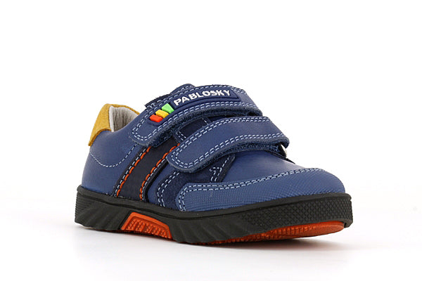 Pablosky Kids Navy Leather Velcro Boys Sneaker - 063142