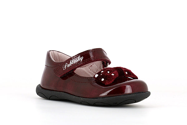 Pablosky Kids Wine Red Leather Mary Jane Girls Shoe - 068269