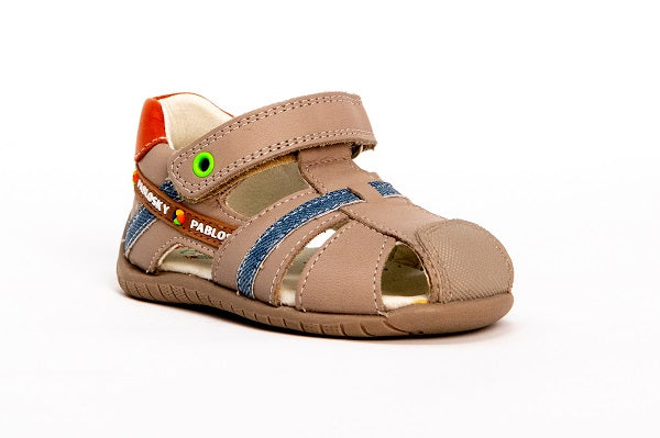 Pablosky Kids Gray Leather Boys Sandal - 070833