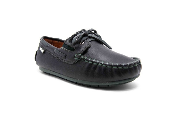 Venettini Boys 55-Scott Black Crinkled Hunter Green Leather Loafer Shoe