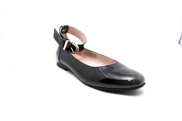 Venettini Girls 55-Gizel Grey Patent Leather Flat Shoe