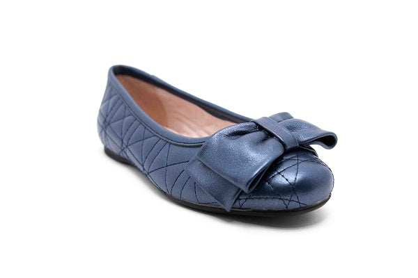 Venettini Girls 55-Clive Blue 282 Pearlized Leather Flat Shoe