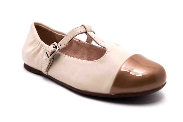 Venettini Girls 55-Annie 278 Gold Beige Leather Flat Shoe