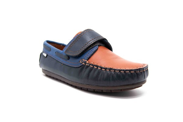 Venettini Boys 55-Samy 6 Navy Wax Leather Loafers with Strap