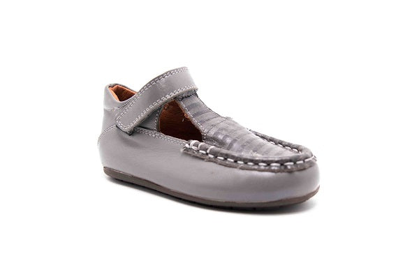 Venettini Girls 55-Luke Grey Leather T-Strap Flat Shoe