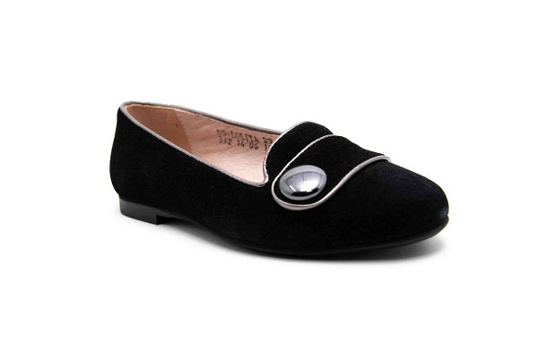 Venettini Girls 55-Lolita Black Suede & Pewter Slip On