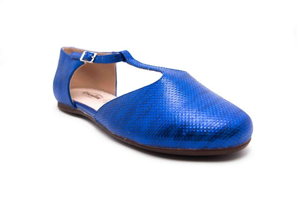 Venettini Girls 55-Bell Cobalt Leather T-Strap Flat Shoe