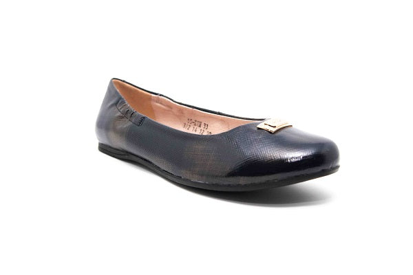 Venettini Girls 55-Kim Navy Brush Saffiano Leather Flat Shoe