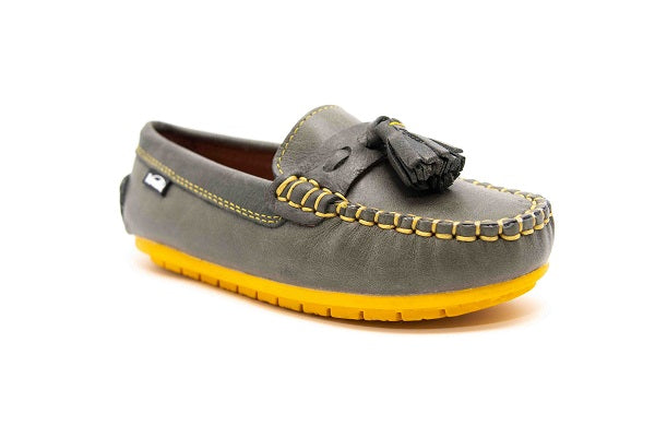 Venettini Boys 55-Garda Grey Crinkled & & Yellow Leather Loafer