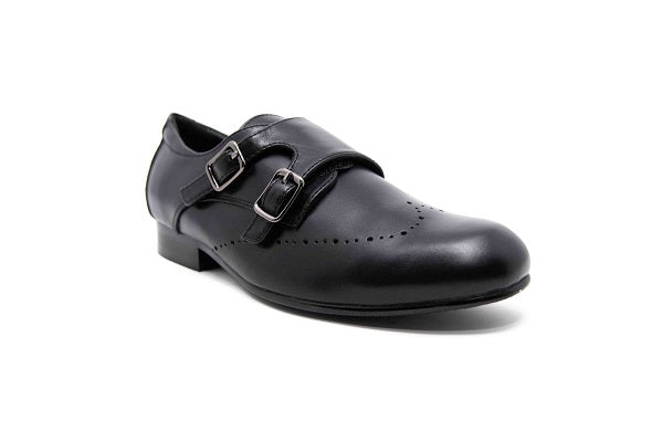 Venettini Boys 55-Baker 5 Black Leather Double Monk Shoe