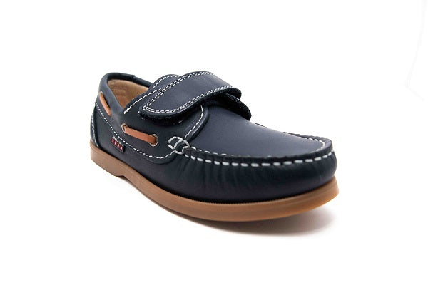 Pablosky Kids Brown Leather Navy Moccasin Shoe - 123929