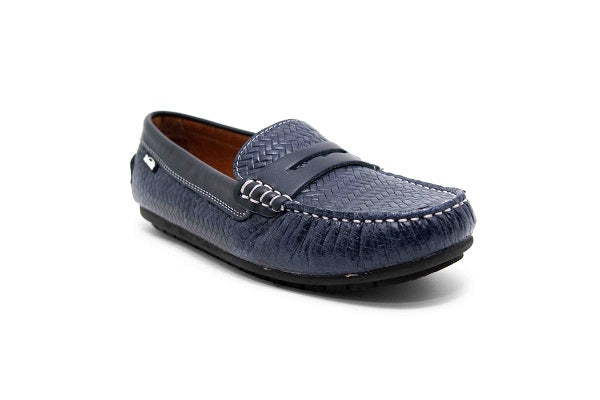 Venettini Kids 55- Savor Navy Weave Leather Loafer Shoe